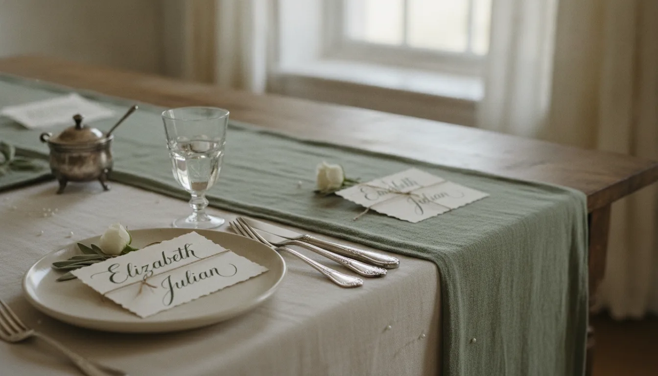 Handwritten place cards and vintage silver — the details did the talking.